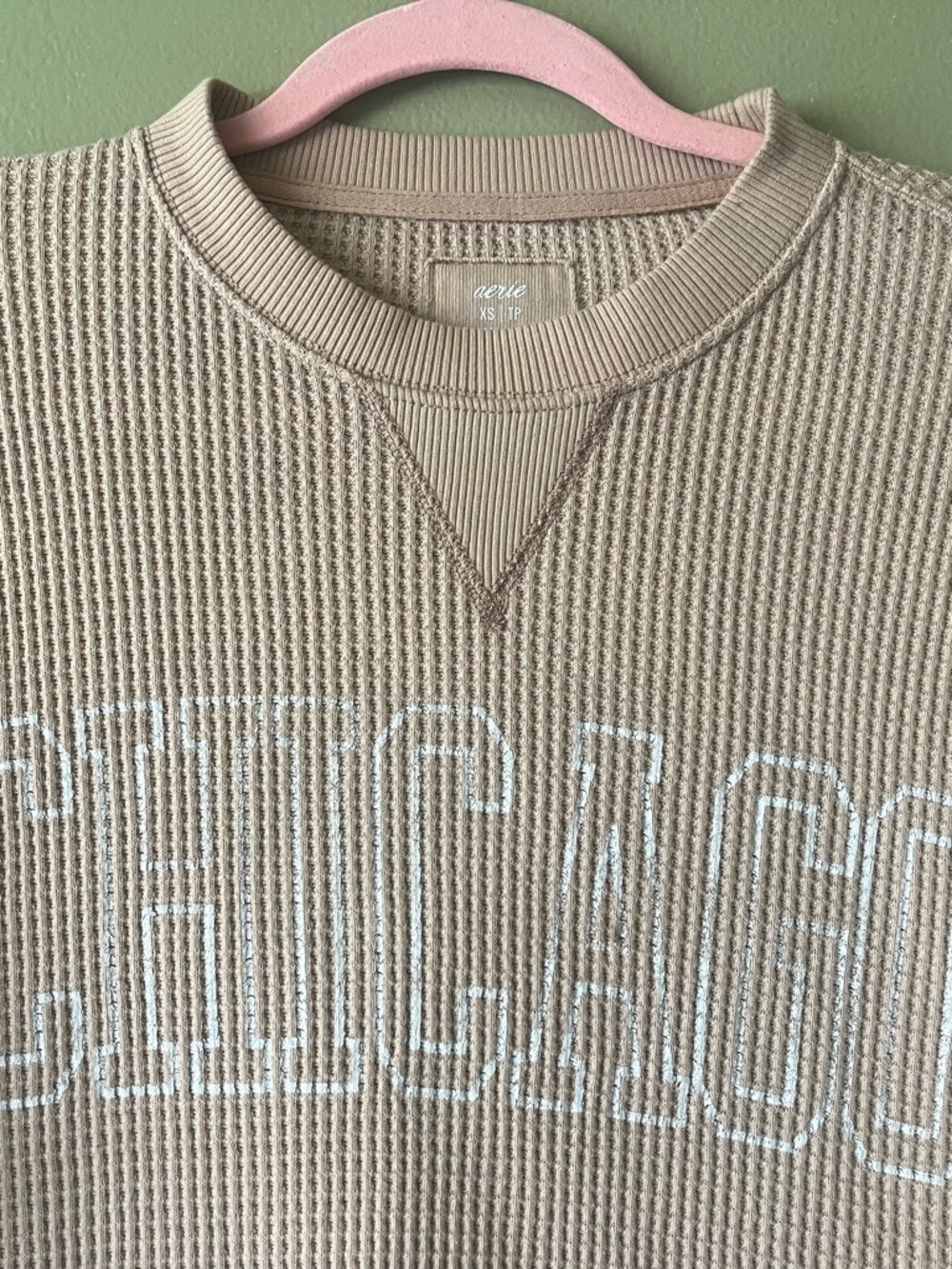 aerie Chicago Beige Waffle Knit Crewneck